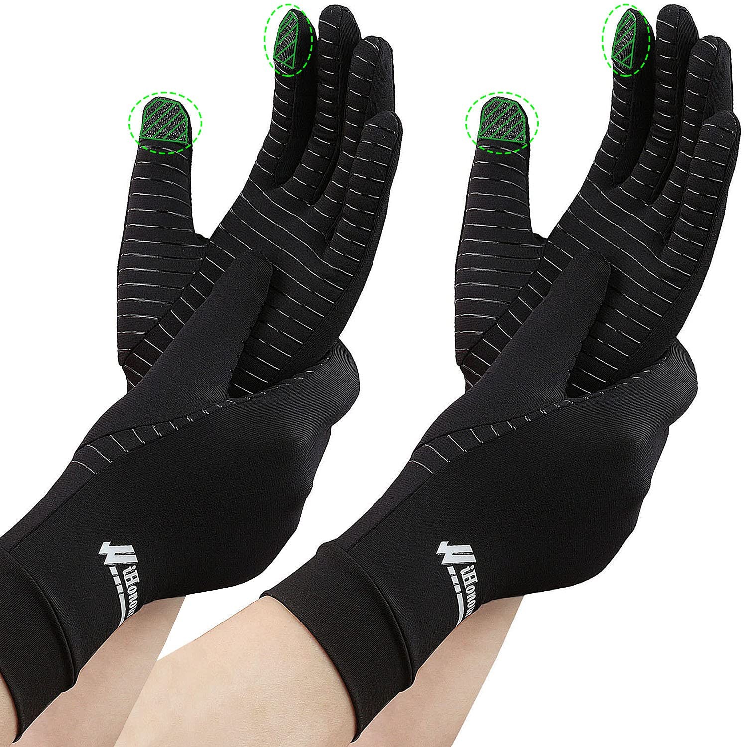 2 Pairs Copper Infused Full Finger Compression Gloves Arthritis Pain Relief M…