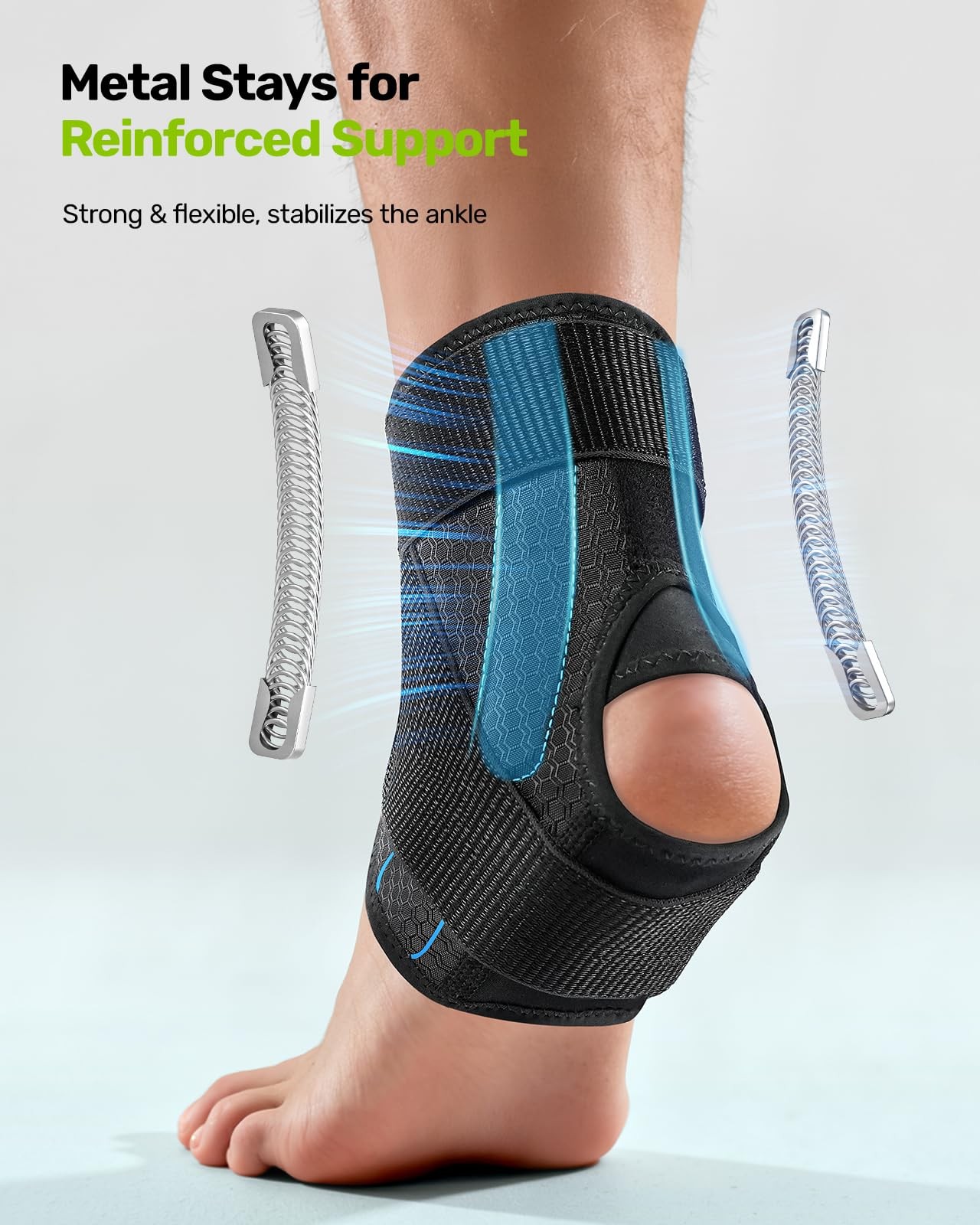Quick Lace Up Ankle Brace Metal Support Breathable Stabilizer Black Size M