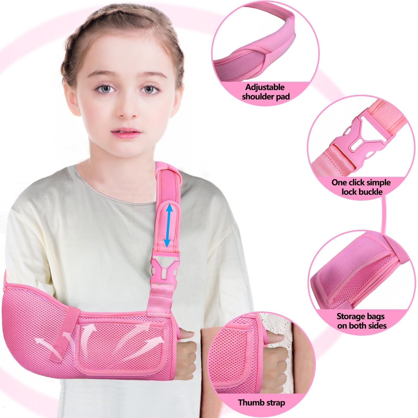 Kids Adjustable Arm Sling – Breathable Mesh Shoulder Immobilizer for Elbow & Wri