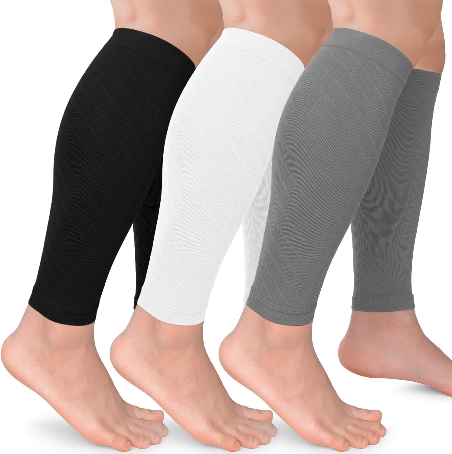 3x Leg Calf Compression Sleeves Large Black Gray White Unisex Sport Socks S/M