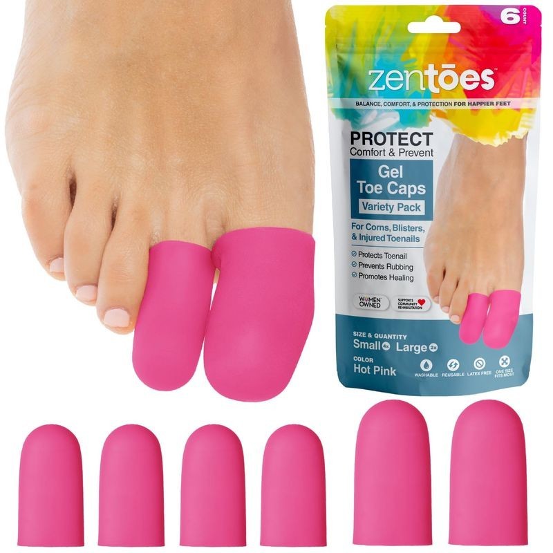 ZenToes Gel Toe Caps 6 Pack Protectors Corns Ingrown Toe Nails Callus Rubbing