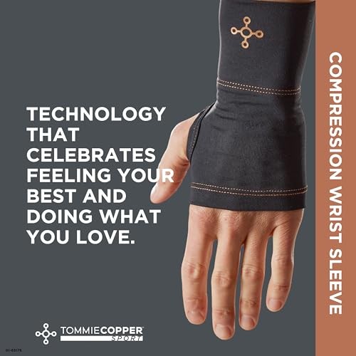 TOMMIE COPPER WRIST COMPRESSION SLEEVE (S/M, BLACK), 4D STRETCH & – BLACK
