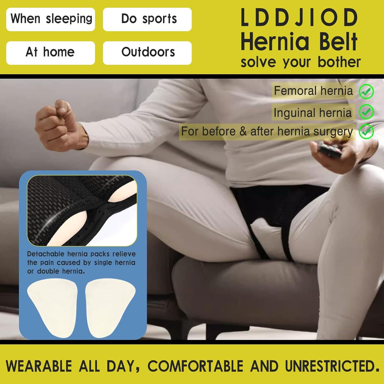 Men Inguinal Hernia Support Belt Double Groin Hernia Pain Relief Truss Brace Use