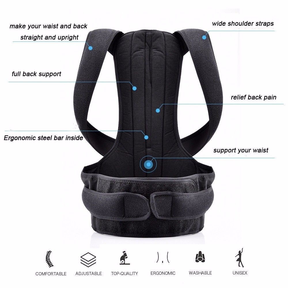 US Posture Corrector Support Magnetic Back Shoulder Brace Belt Adjustable Unisex