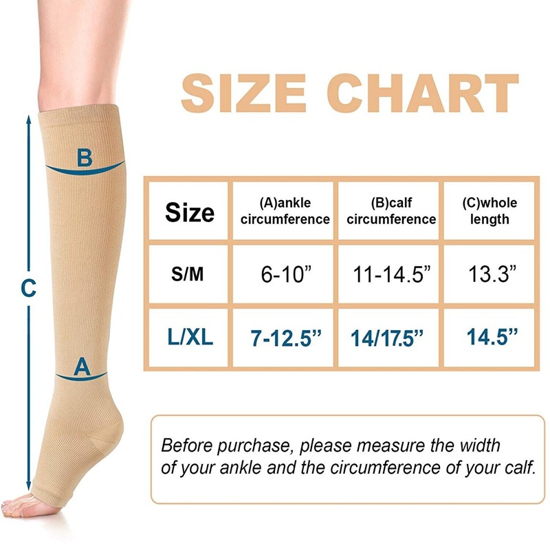 Zipper Open Toe Compression Socks 20-30mmHg Calf Leg Ankle Support Stocking