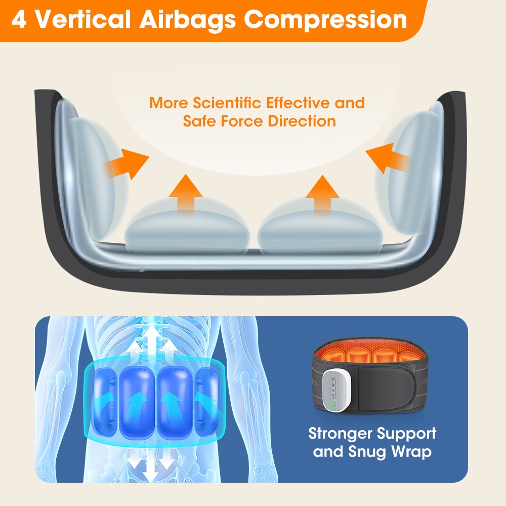 Airbag Heating Massage Decompression Belt Lumbar for Back Pain Relief 3 Modes