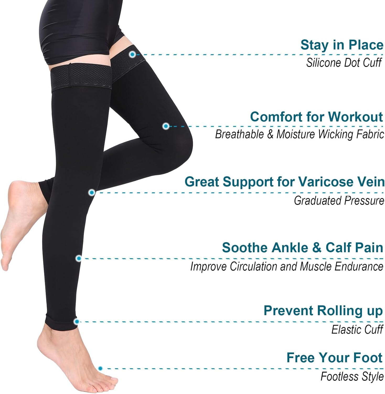 Thigh High Medical Compression Stockings for Treatment Varicose Veins Swelling