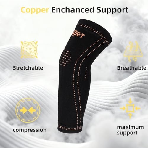 Arm compression Sleeve (1 Pair),Copper Elbow Compression Medium Black