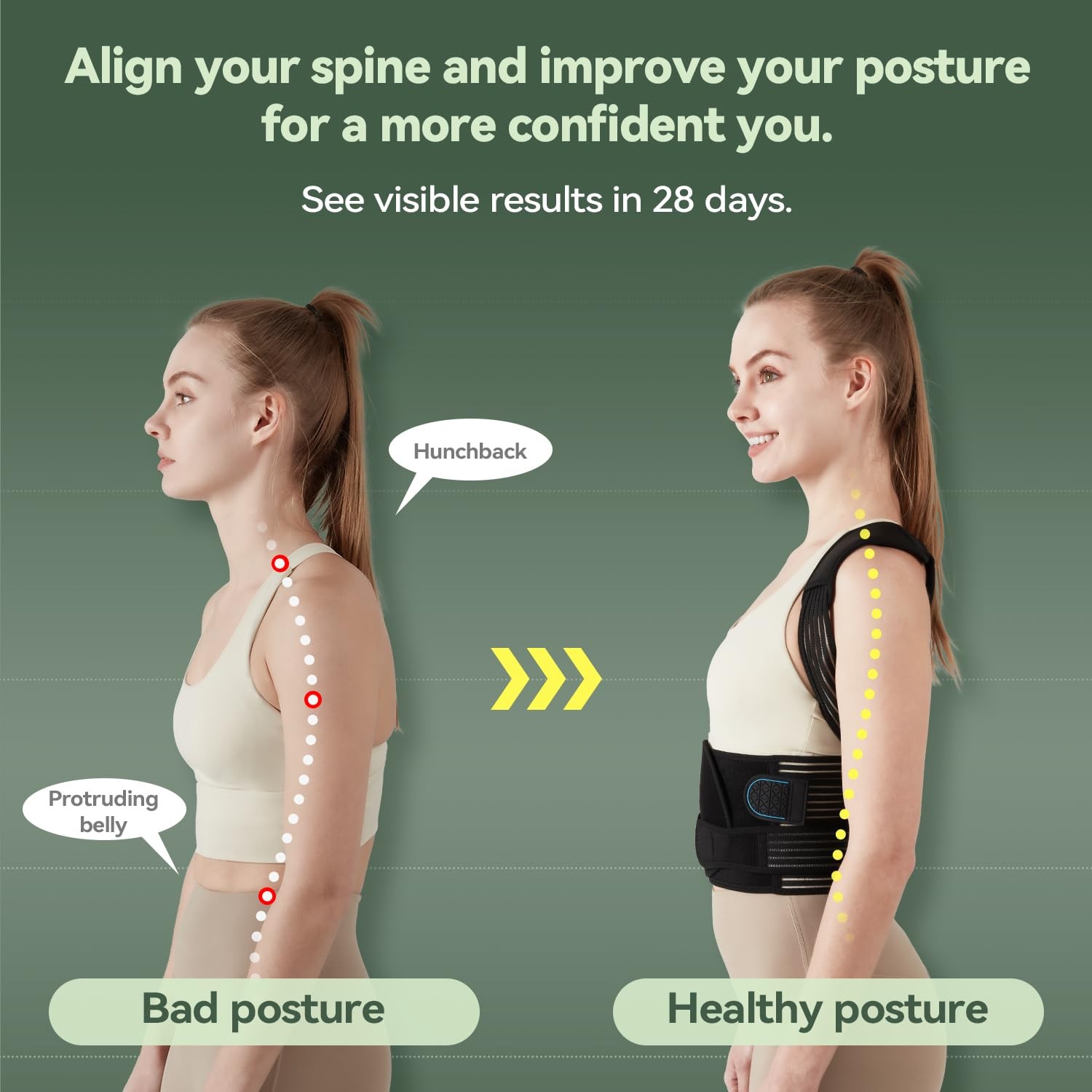 KUHJB Y40 Back Brace Posture Corrector Small Adjustable 4-Point Support for Men