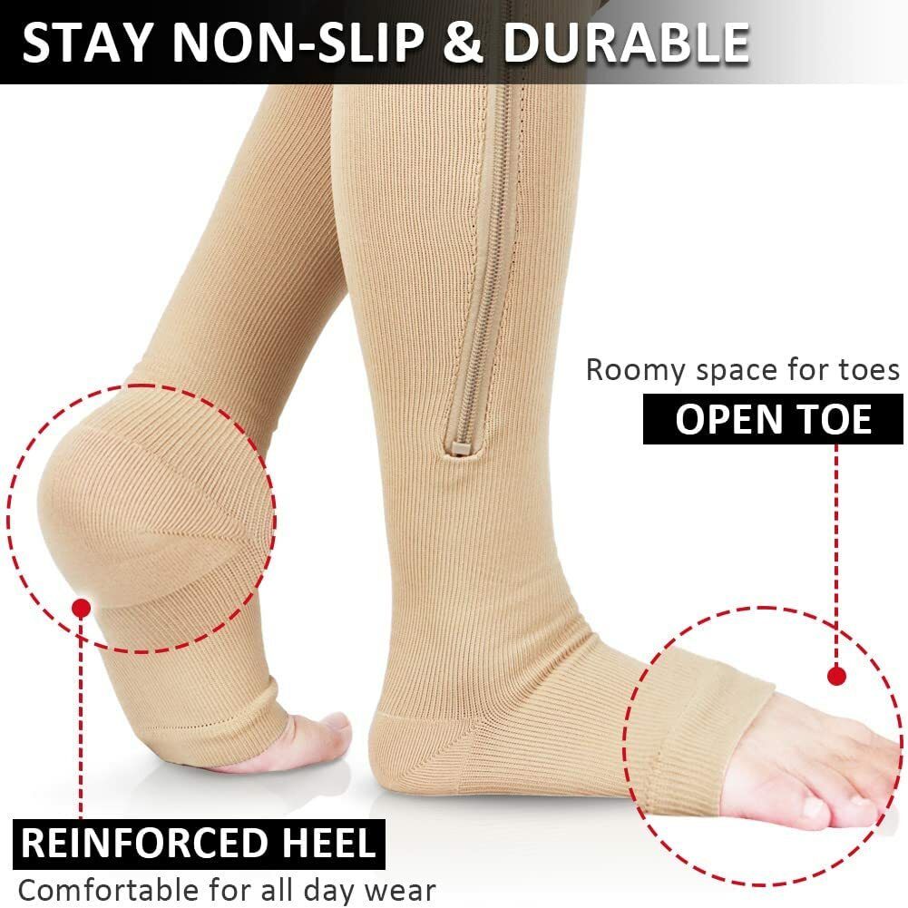 Zipper Compression Socks Hose Unisex Support Stockings Varicose Veins Pregnancy