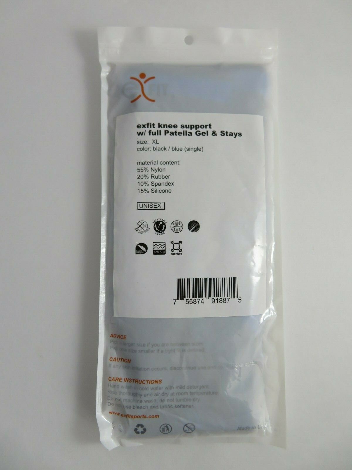 eFit Exfit Knee Support Full Patella Gel And Stays Unisex XL Exercise Fitness