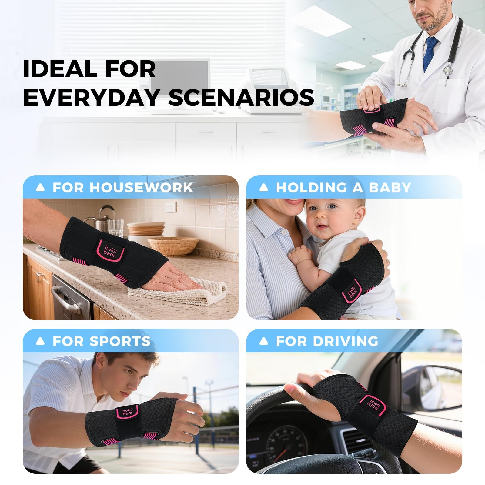 Carpal Tunnel Wrist Brace with Removable Splints, Breathable Wrist Support fo…