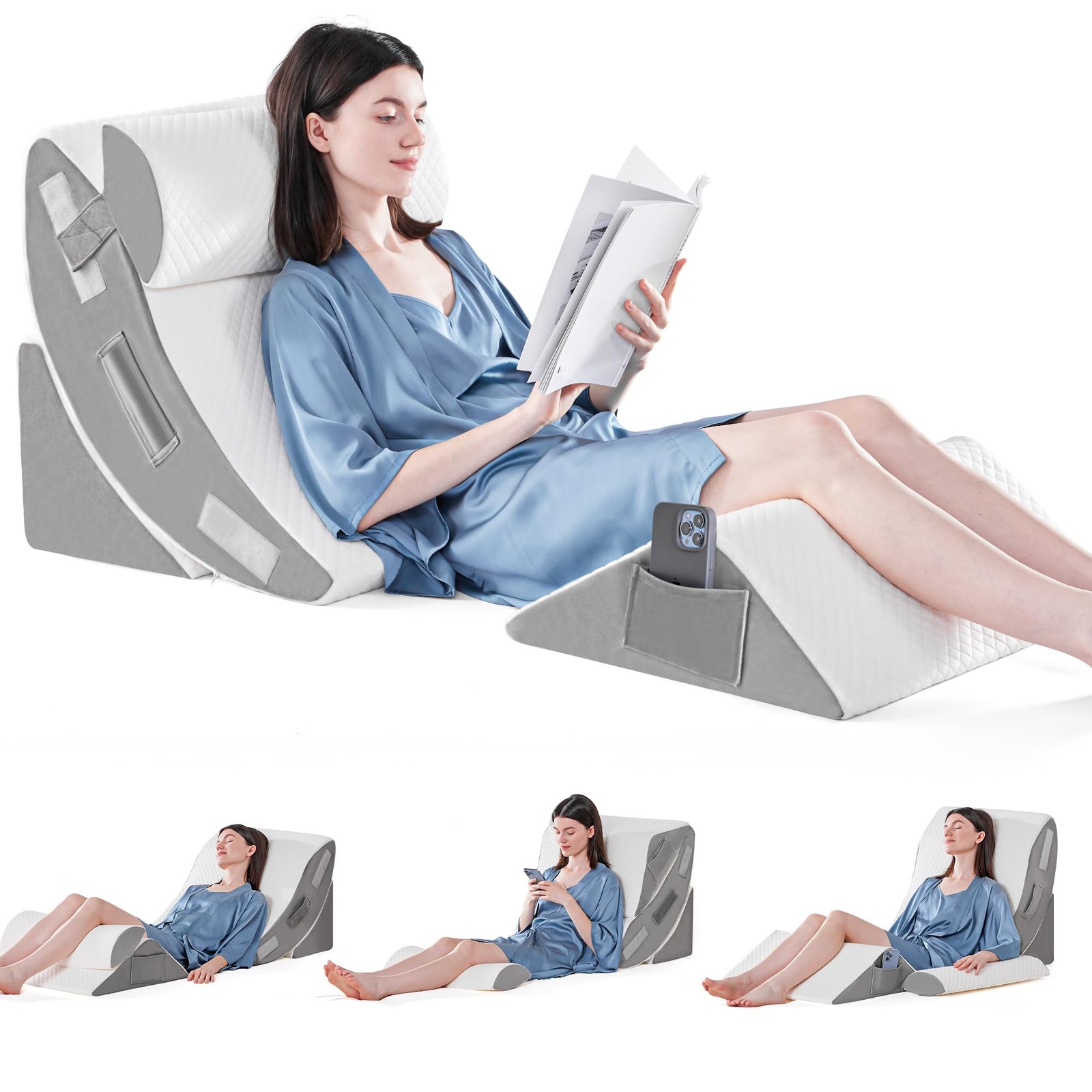 Yojoker 4PCS Orthopedic Bed Wedge Pillow Set for Sleeping, Post 4PCS, White