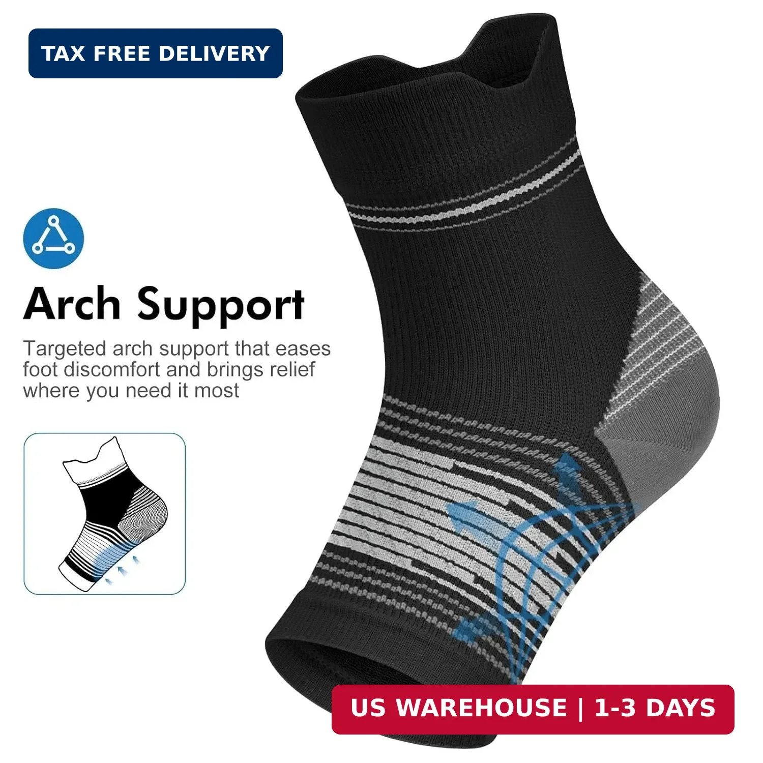 6 Pairs Plantar Fasciitis Socks for Men & Women, Ankle Brace Compression Socks w