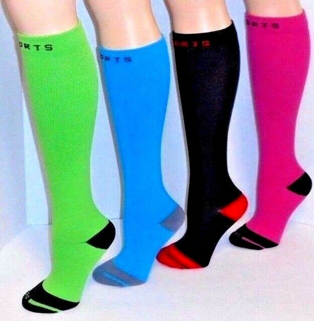 4 pair Compression Sports Socks Knee High Size 9-11 Dr Shams Moderate 8-15 mm Hg