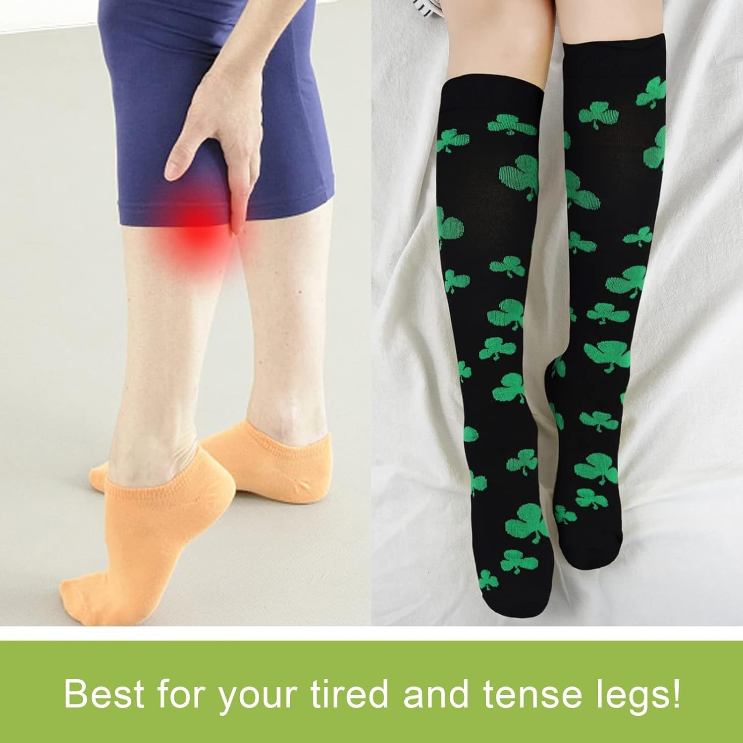 Festive Shamrock Knee-High Compression Socks for Active Women | Daily Comfort