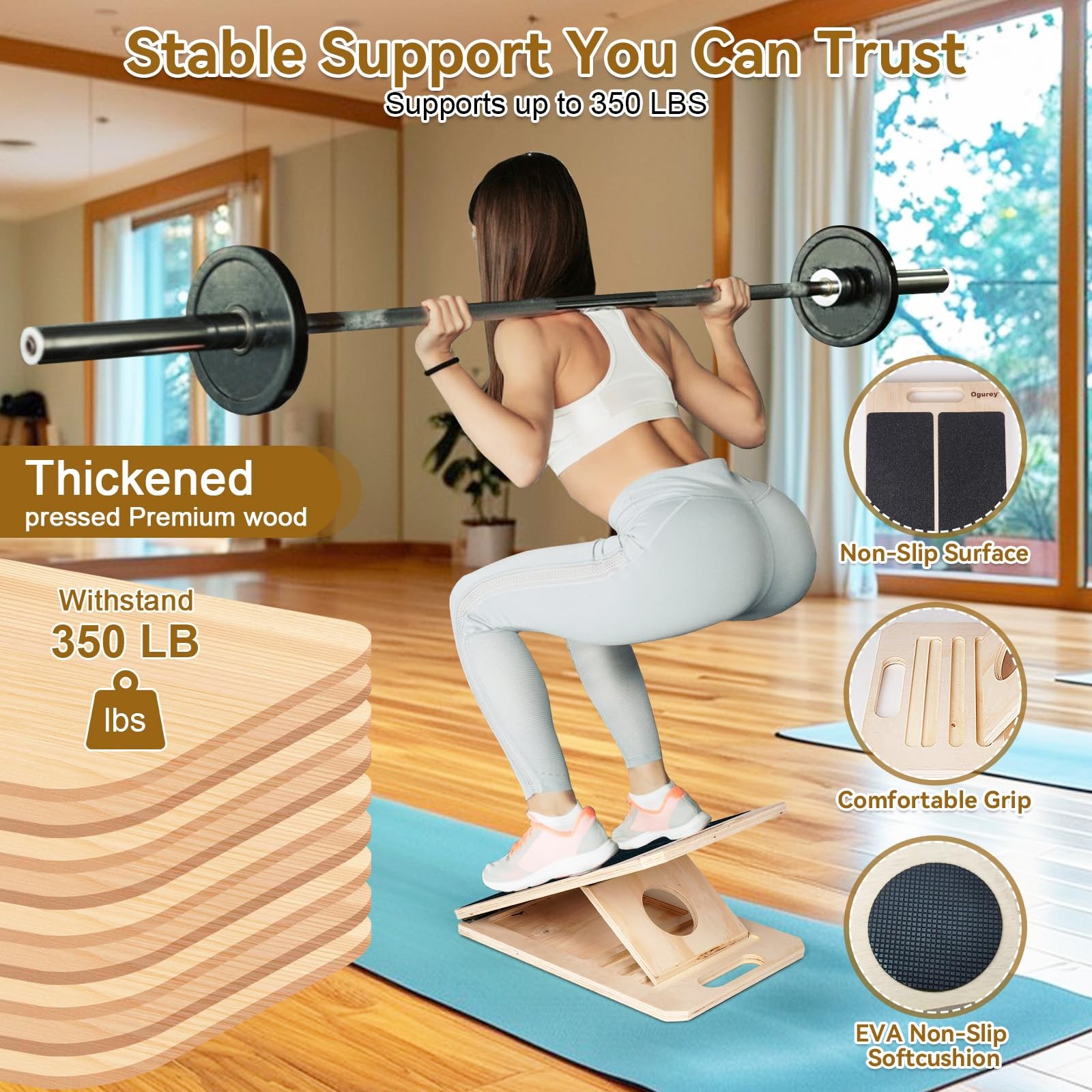 4 Pieces Slant Board with Exercise 15.35 x 11.61 x 1.18 Inch, Natural Wood
