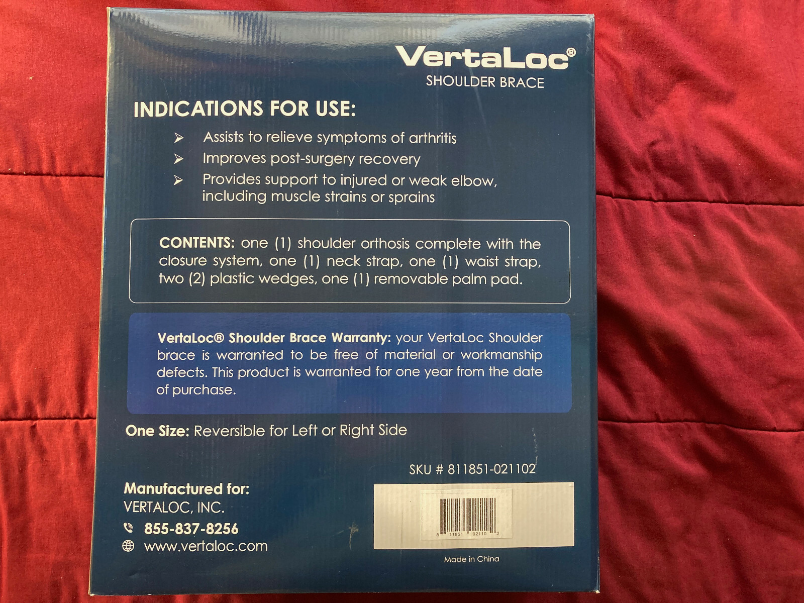 VERTALOC® SHOULDER BRACE vl711sb Reversible R or L side. Navy Complete