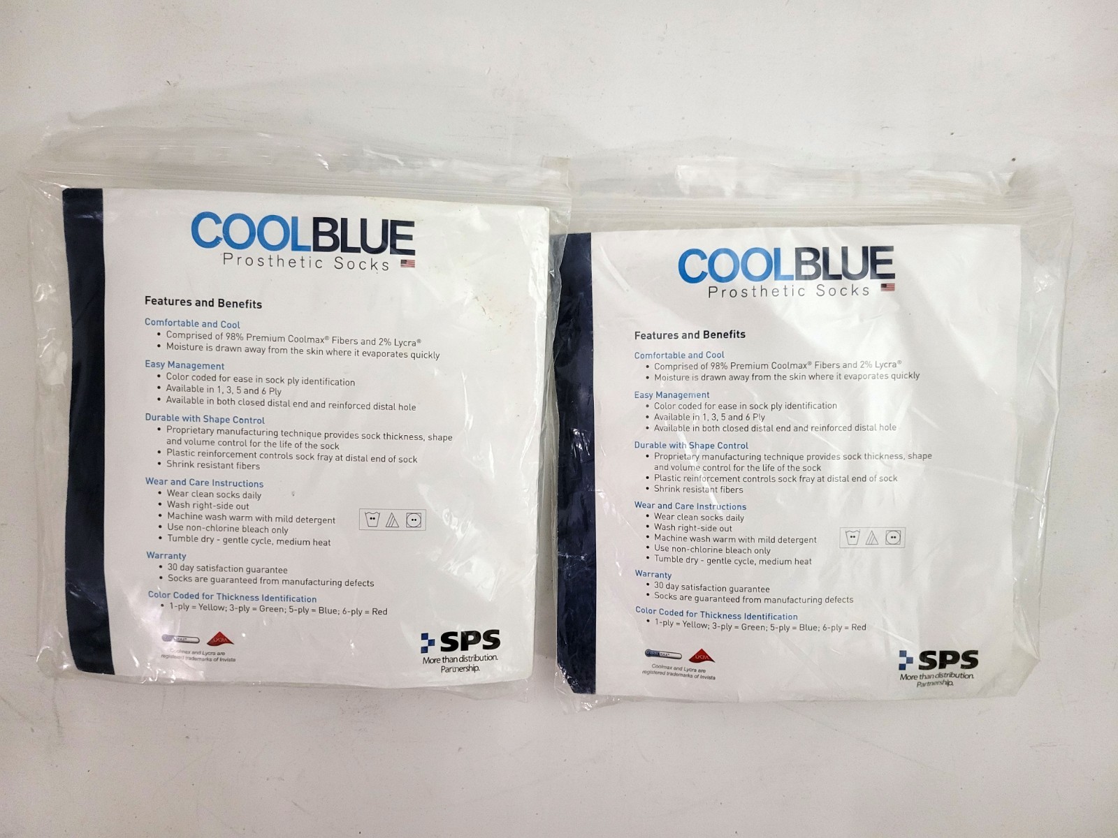Lot Of 2 Cool Blue 5 Ply Prosthetic Socks Size 1, 2 Length 22-26 CB5MDLG2 NEW