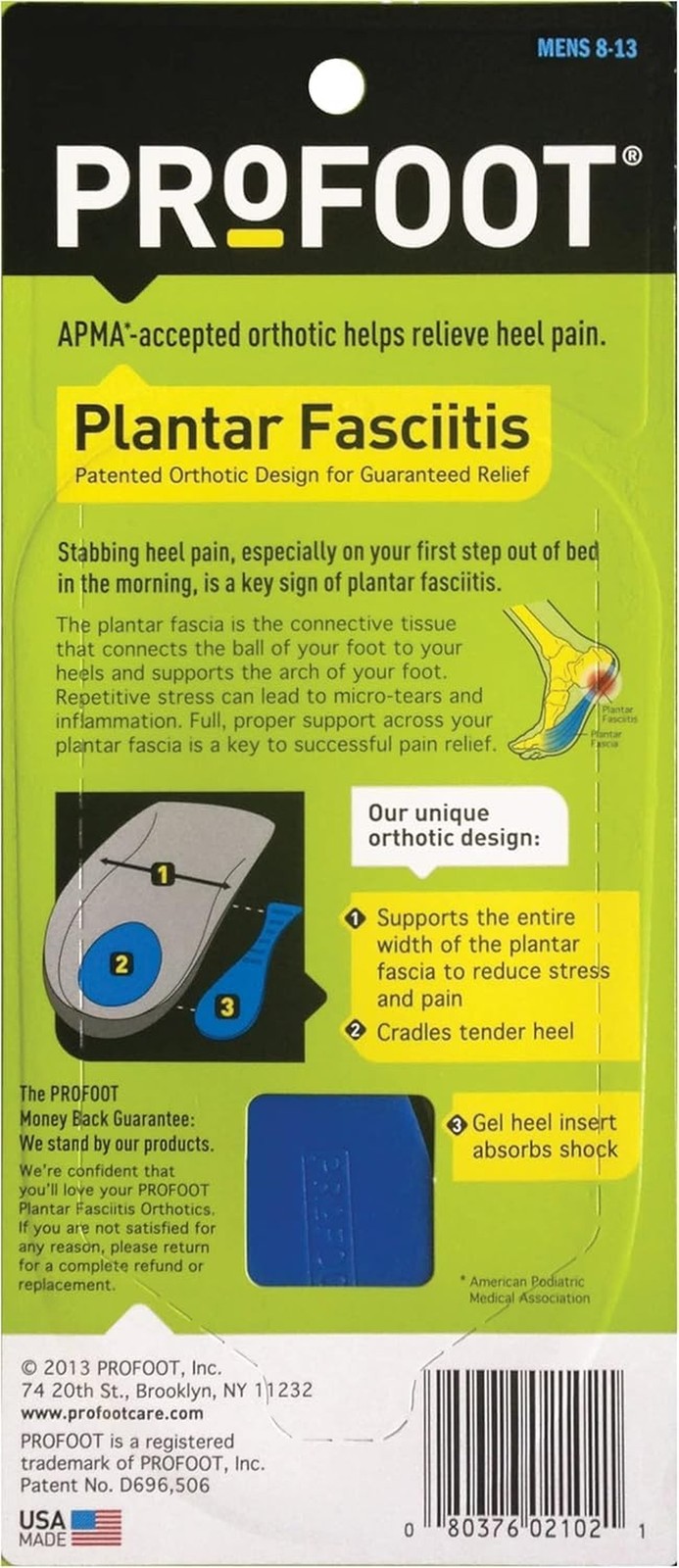 PROFOOT Orthotic Insoles For Plantar Fasciitis & Heel Pain, Men’s 8-13, 2 Pai…