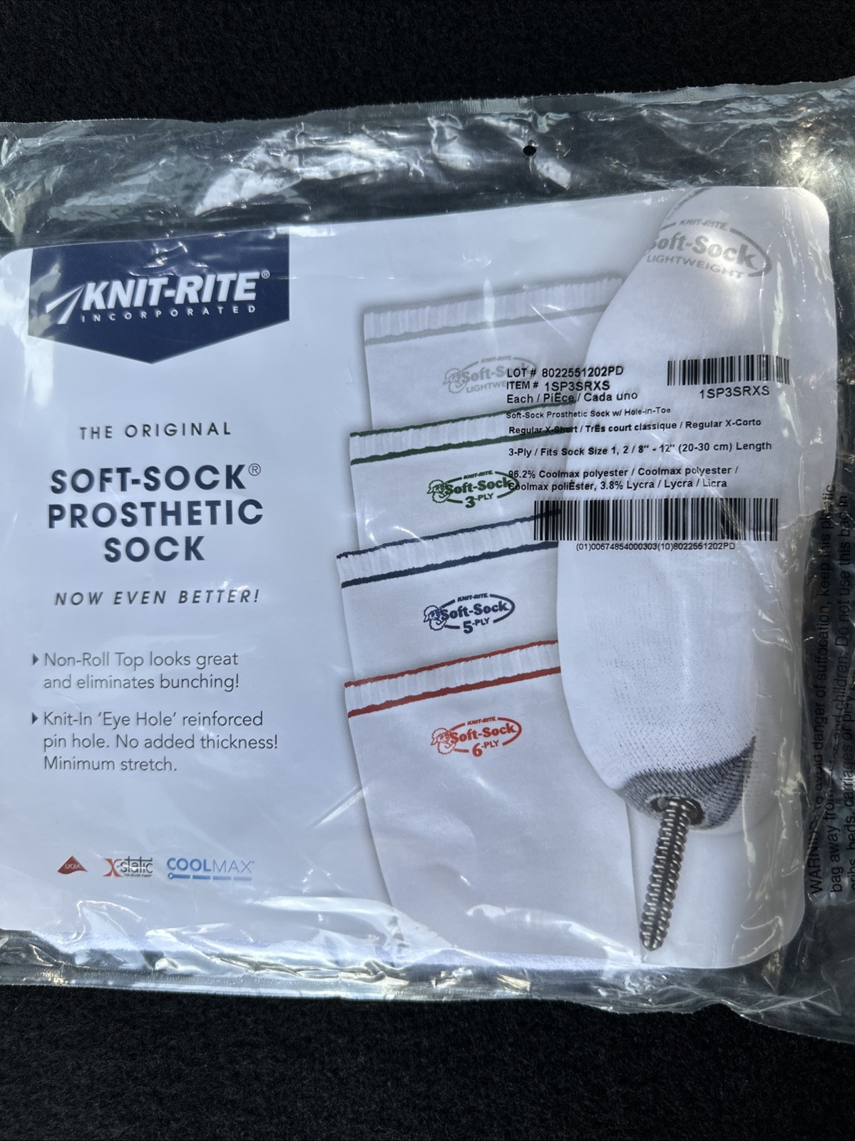Knit-Rite Soft-Sock Prosthetic Sock 1SP3RXS Fits Size 1 2 8″- 12″ REG X SHORT