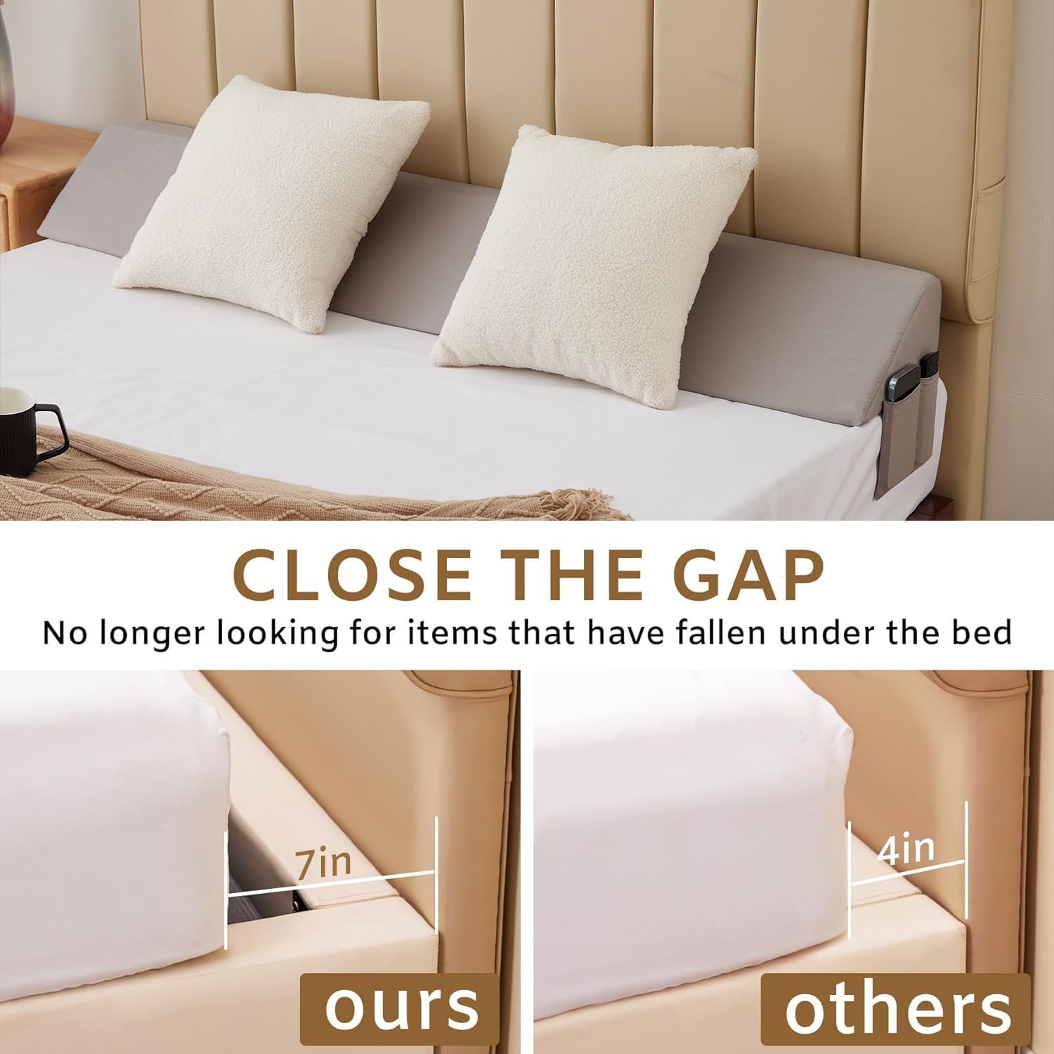 Bedluxe King Bed Wedge Pillow for Headboard, King(76″x10″x6″-Large), Grey