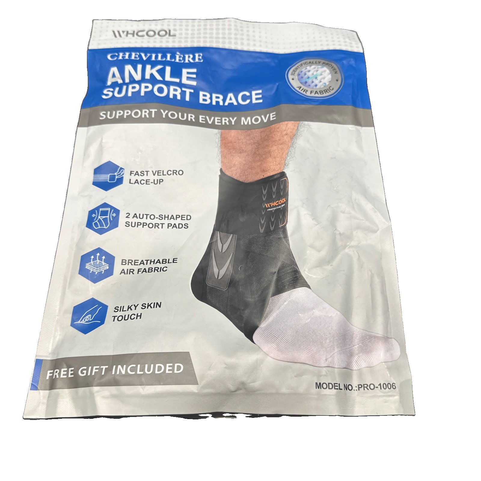 WHCOOL Black Ankle Support Brace Adult Medium Pro 1006 Sprained Support
