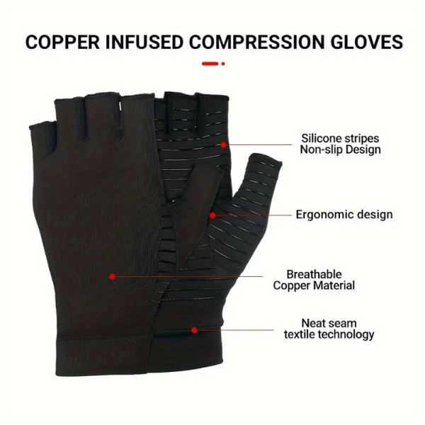 Copper Compression Gloves Anti Arthritis Fingerless Hand Support Pain Relief US