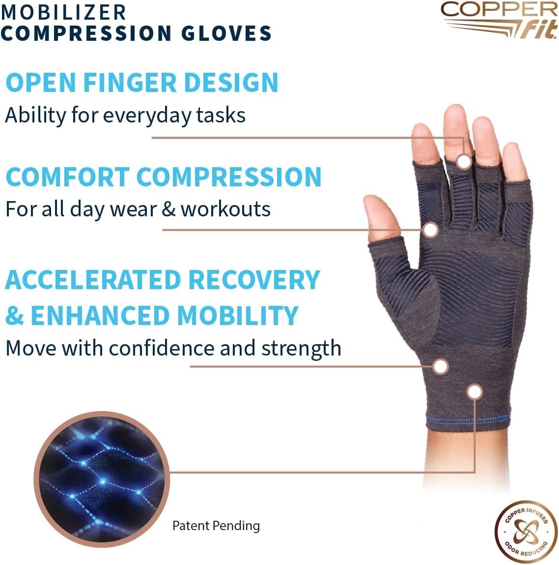 Charcoal Cotton Blend Compression Gloves for Tendonitis & Sports – Unisex L-XL