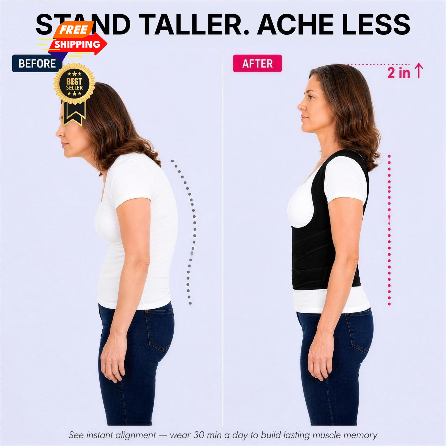 Fit Geno Back Brace Posture Corrector for Women and Men, X-Large, Black