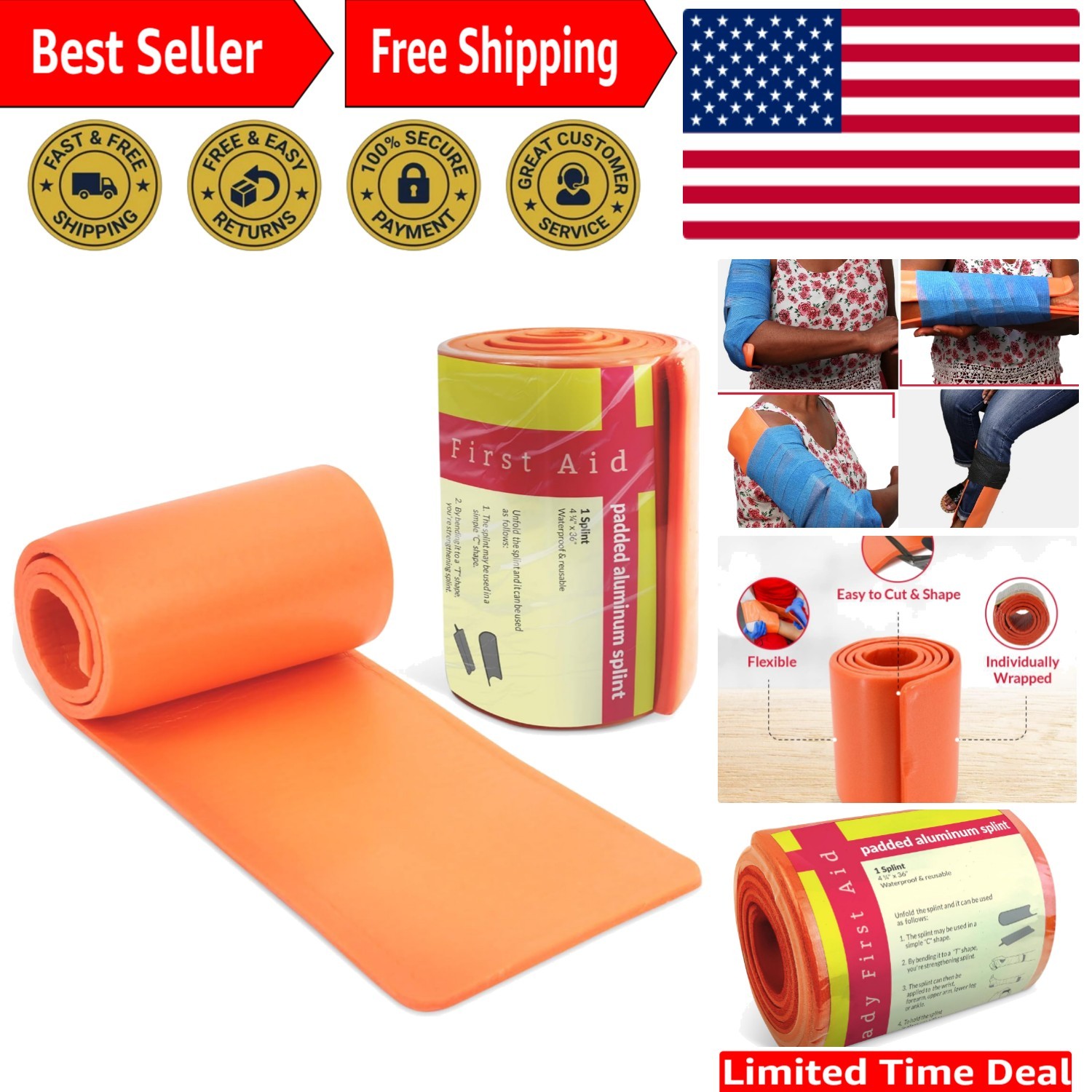 Lightweight 36″ Aluminum Splint – Flexible, Weatherproof & Radiolucent Design