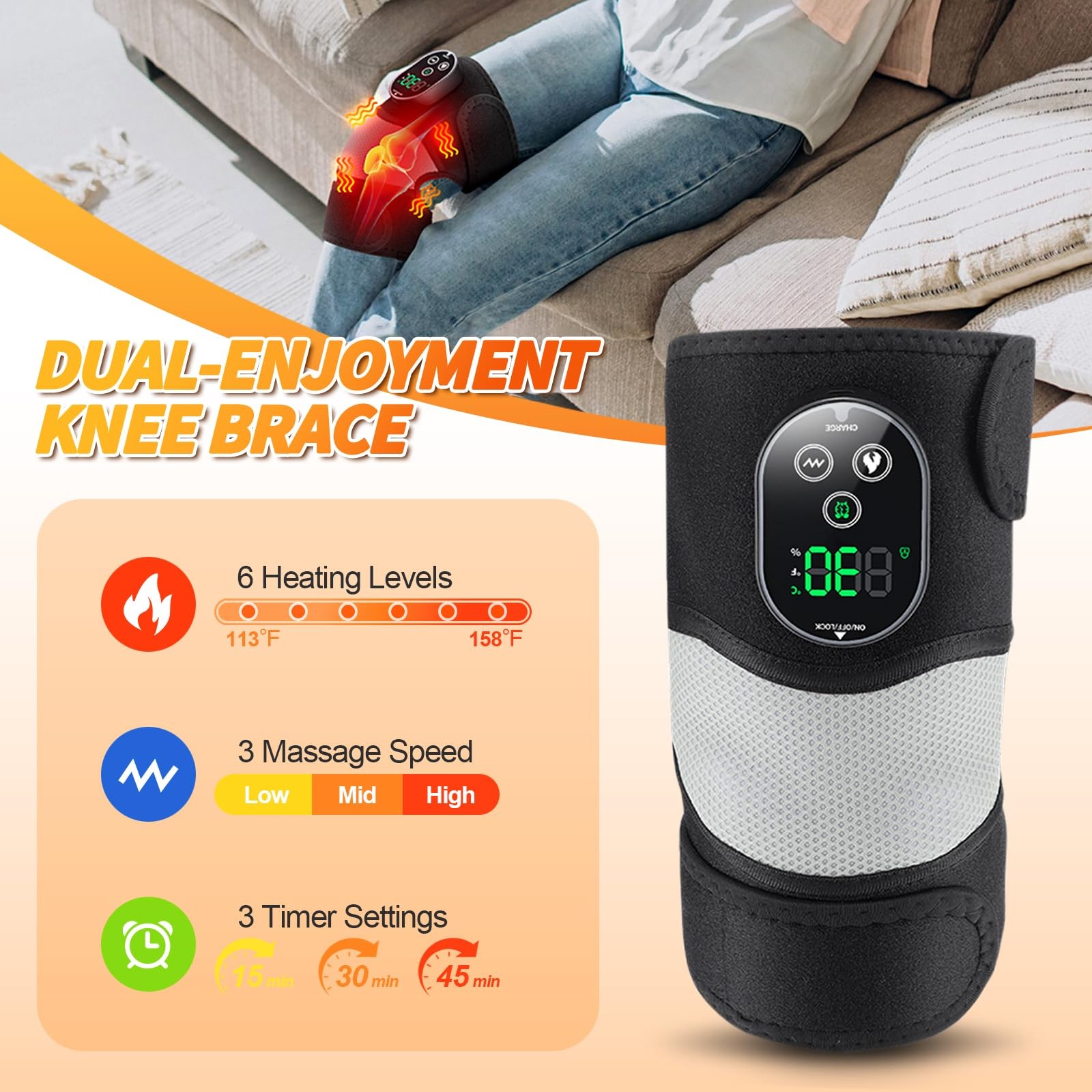 FSA or HSA Eligible Cordless Heated Knee Massager 3-in-1 Knee Massager with H…