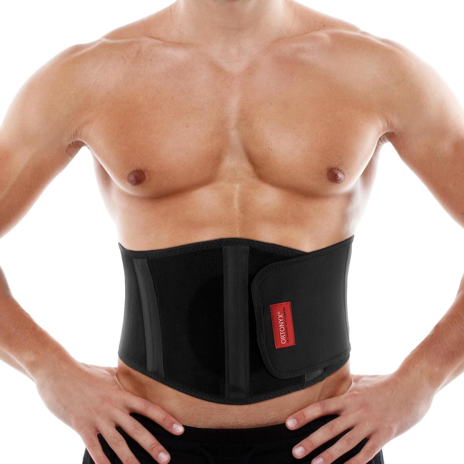 Ergonomic Abdominal Support Hernia Belt for Men & Women Black Size L/XXL