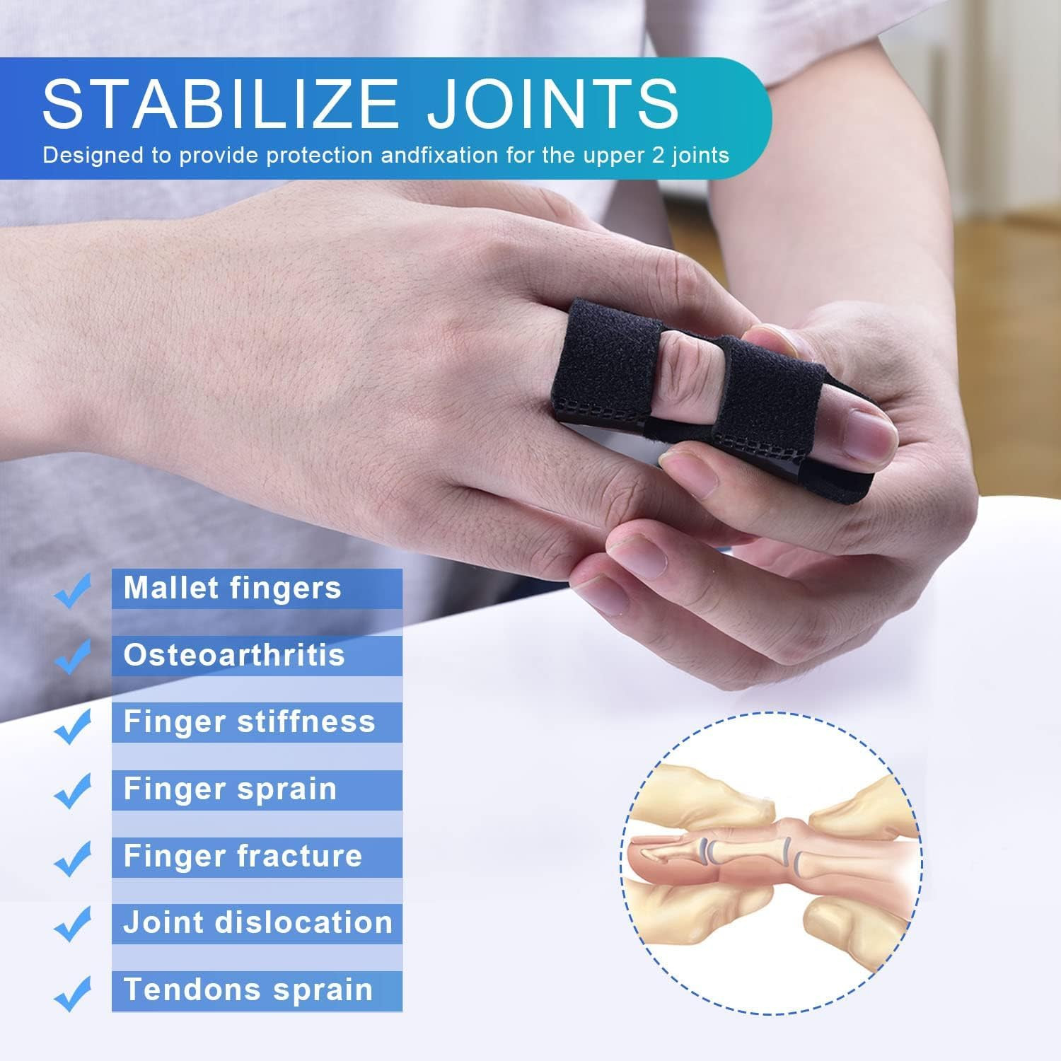 Finger Splints, 2Pcs Finger Support Brace, Arthritis & Knuckle Immobilizer