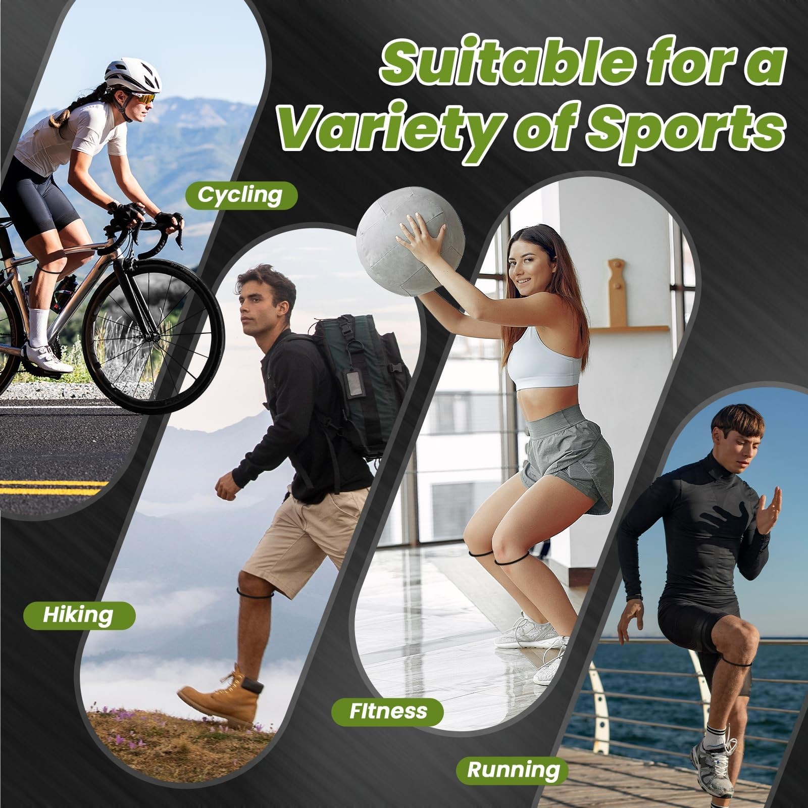 Aolabela 4PCS Patellar Tendon Knee Strap Band One Size, Black + White