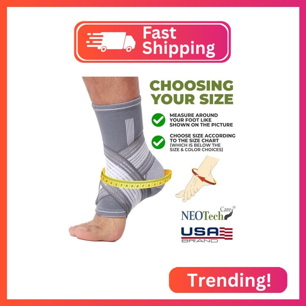 NeoTech Care Adjustable Ankle Support Brace (Gray, Size XL, 1 Pair)