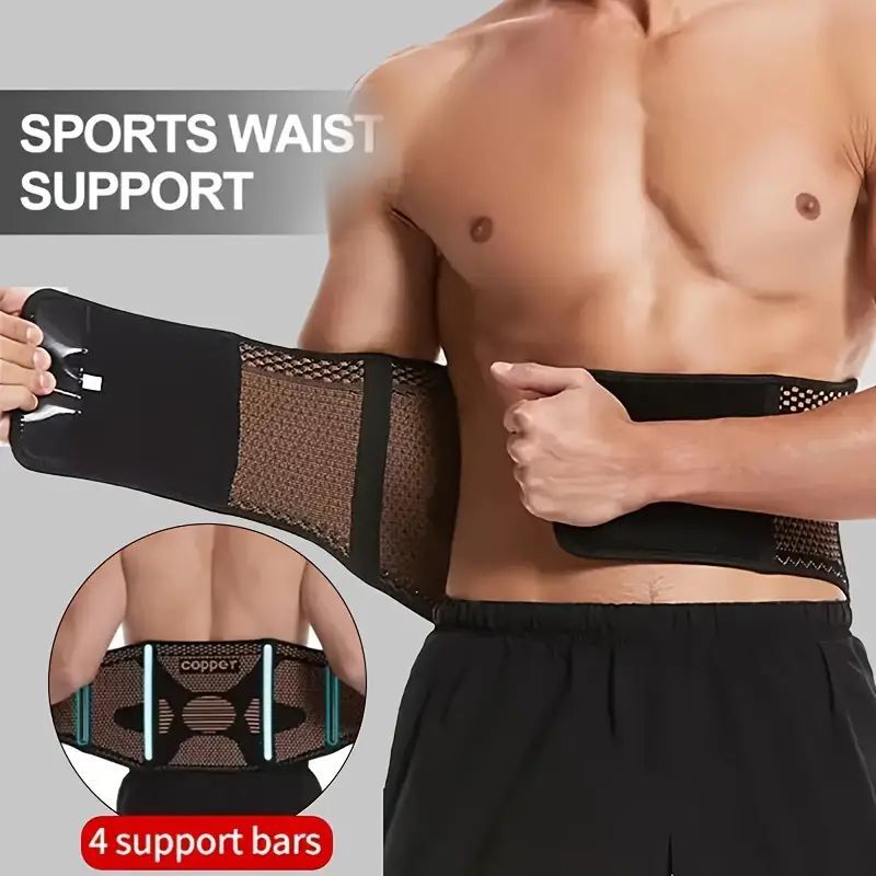 Fitness Copper Lumbar Waist Support Brace Belt Lower Back Pain Relief Gym Indoor