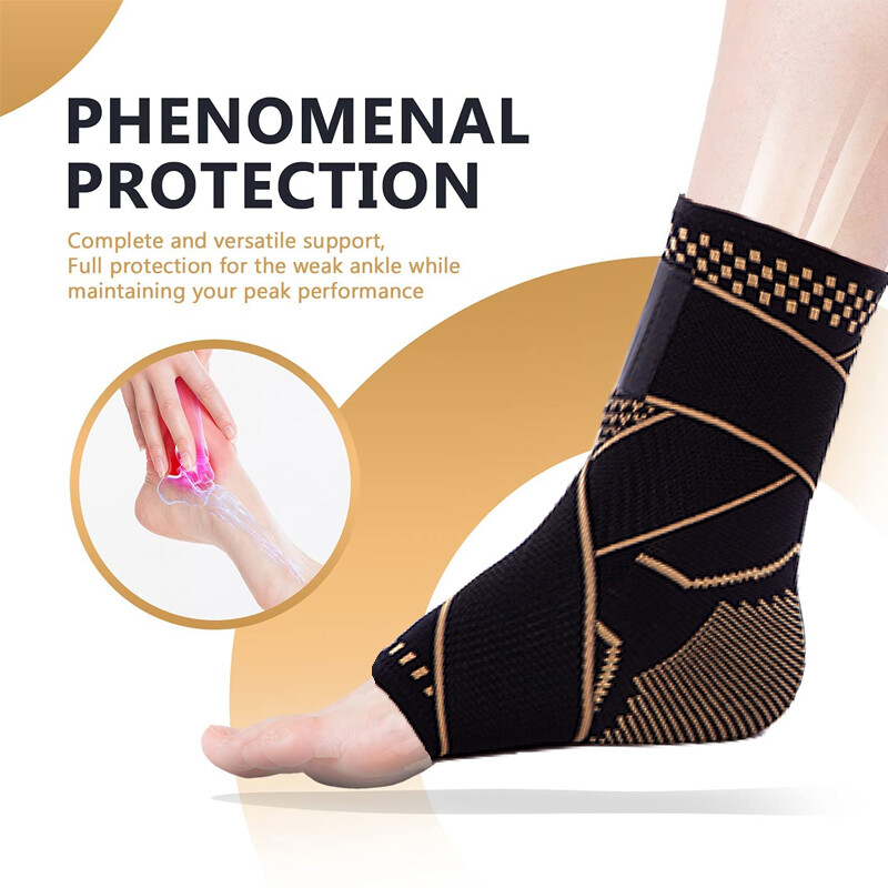 Copper Ankle Support Brace Compression Sleeve Socks Fasciitis Foot Pain Relief