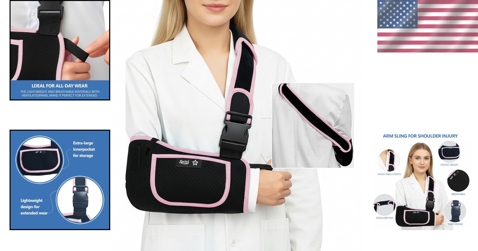 Stylish Adjustable Arm Sling Shoulder Immobilizer – Pink for All-Day Comfort