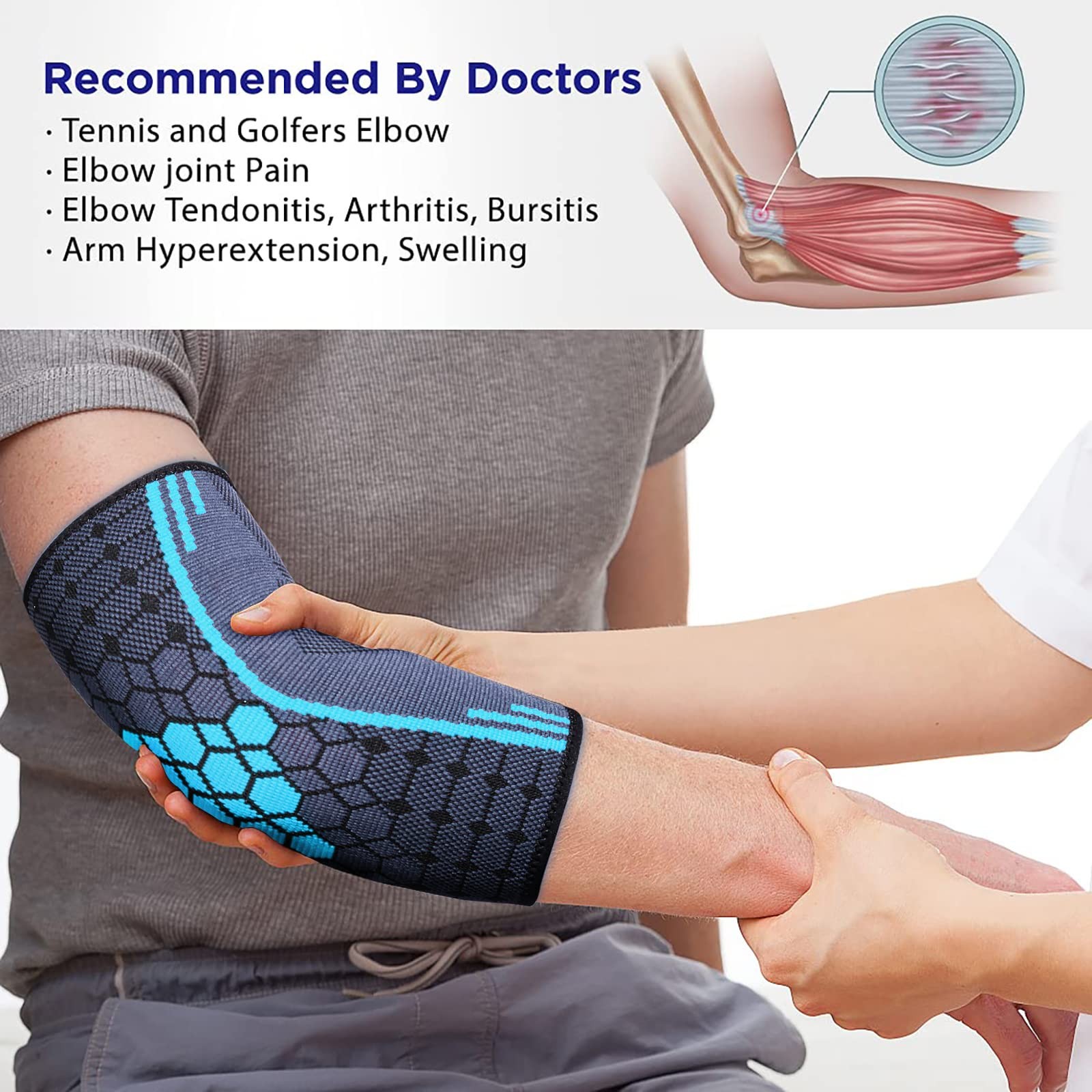 SUJAYU Elbow Compression Sleeve, Brace Sleeve Large, Blue