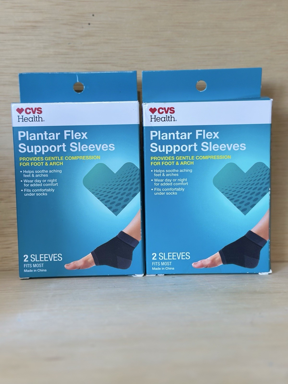 2-CVS Health Plantar Flex 4 Support Sleeves Sz Fits Most Compression Foot & Arch