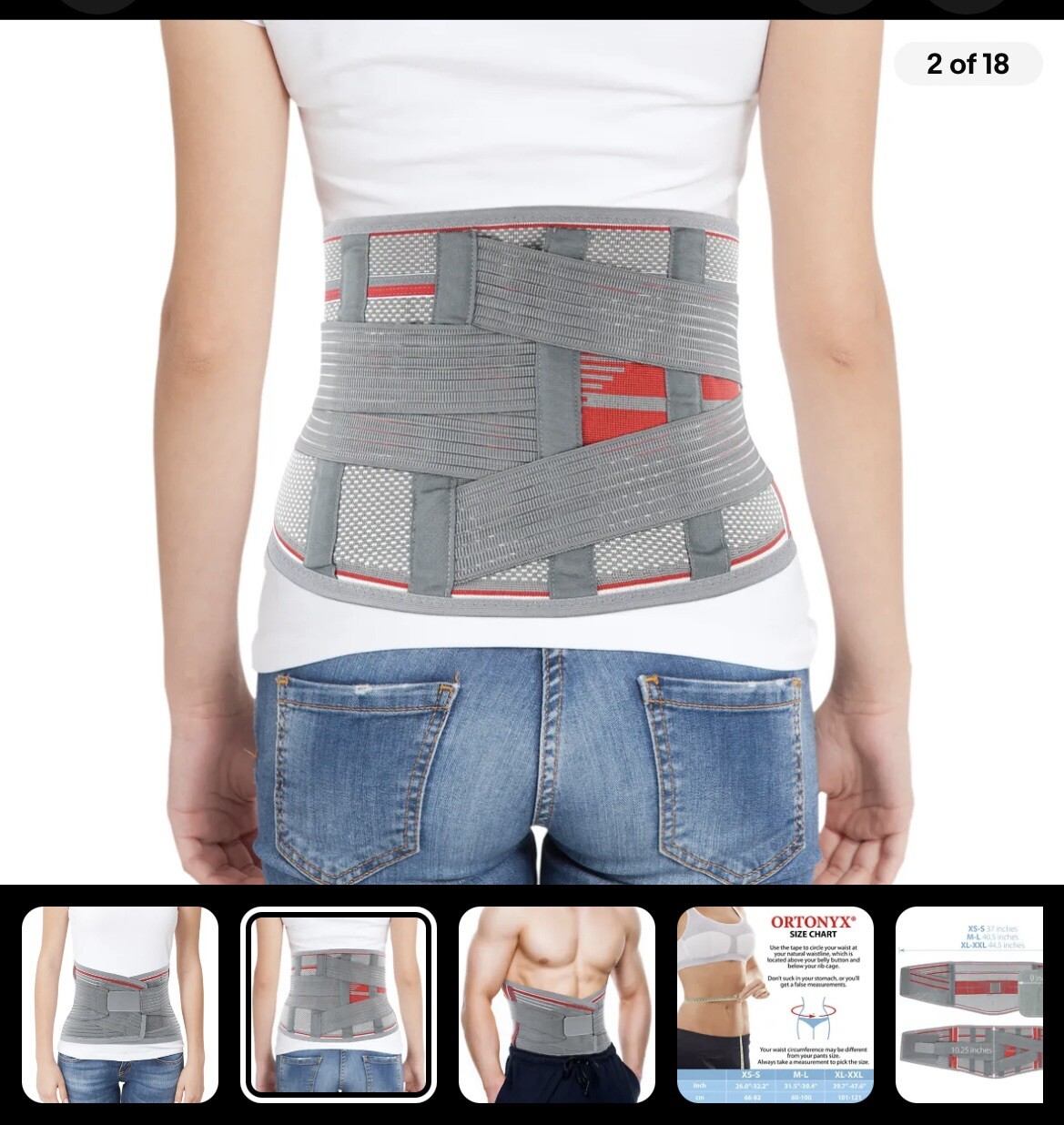 *NEW*ORTONYX M-L Knitted Back Brace Lumbosacral Lumbar Support Belt ACKB724-M-L