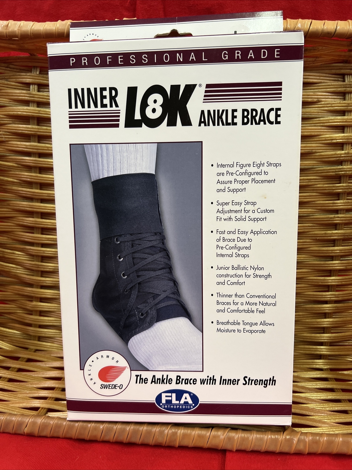 FLA Orthopedics Swede-O Inner Lok 8 Ankle Brace Black Size Large New In Box