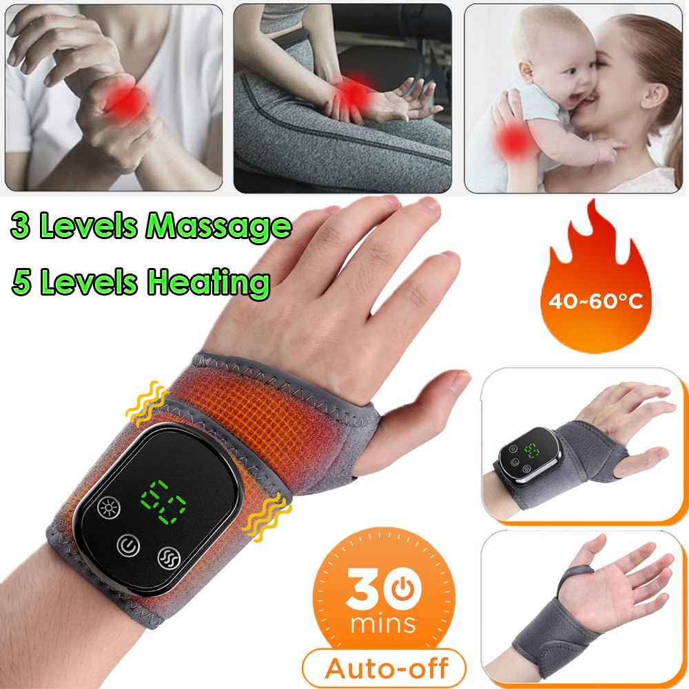 Electric Wrist Massager 5 Levels Heating 3 Modes Vibration Infrared Pain Relief