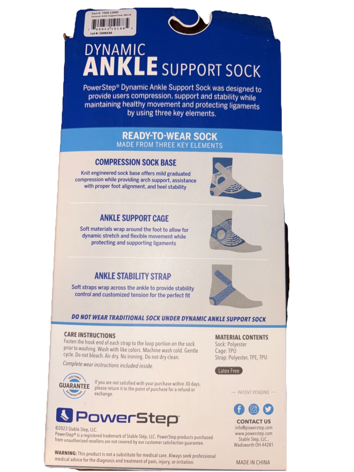 PowerStep Dynamic Ankle Support Sock Left MD Stabilization Black/Gray