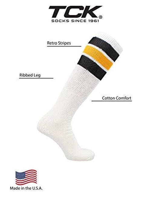 Retro Tube Socks with Stripes for Men & Women – 3 Stripe, Medium Black/Gold