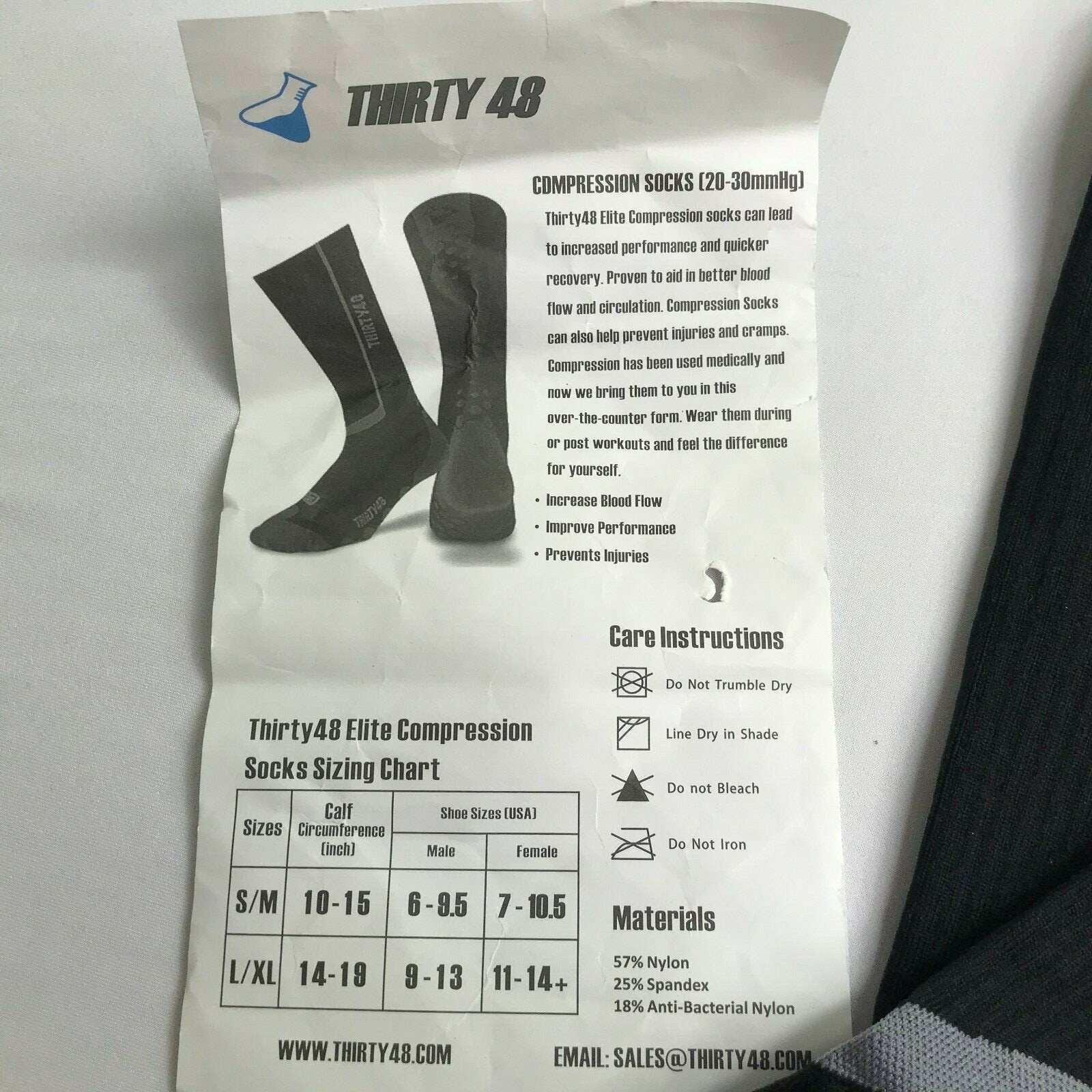 Thirty 48 Elite Long Compression Socks. Hiking Backpacking. New NWT. Black.