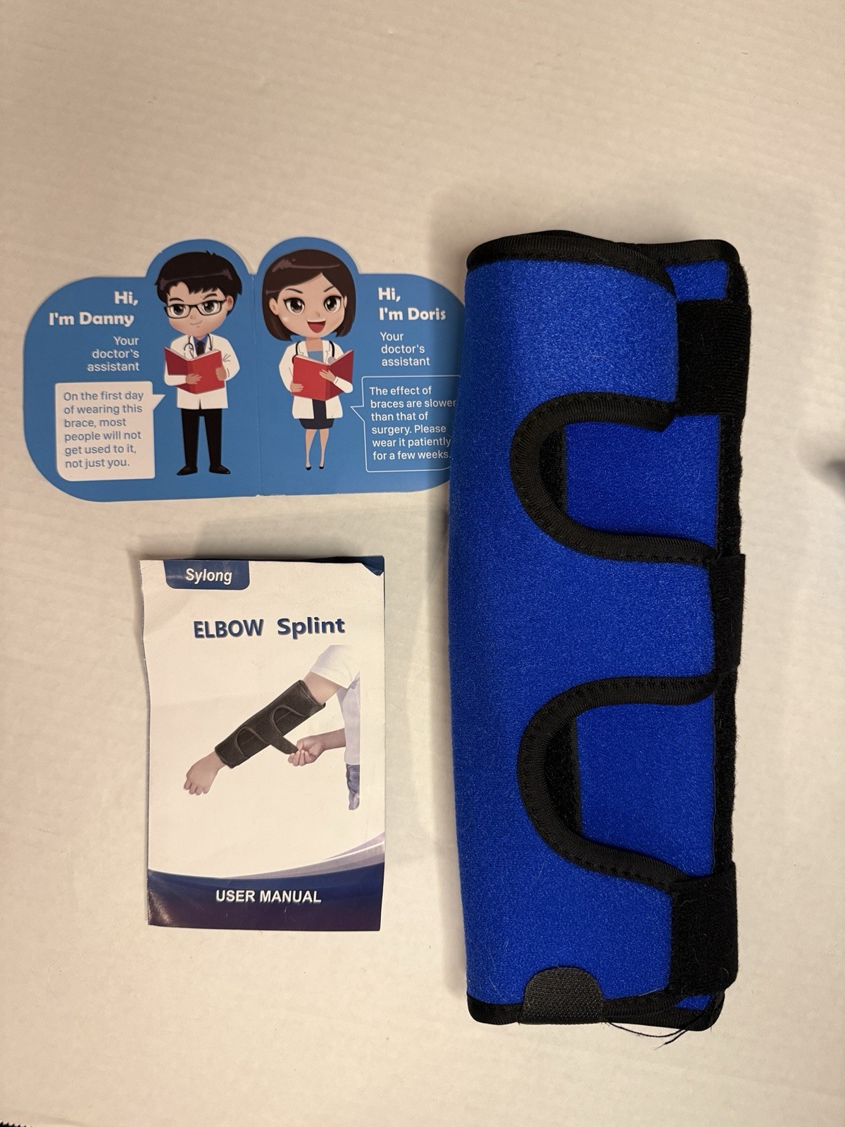 Black/Blue Elbow Splint/Brace Support for Sleeping and Daytime Use, Orthopedic