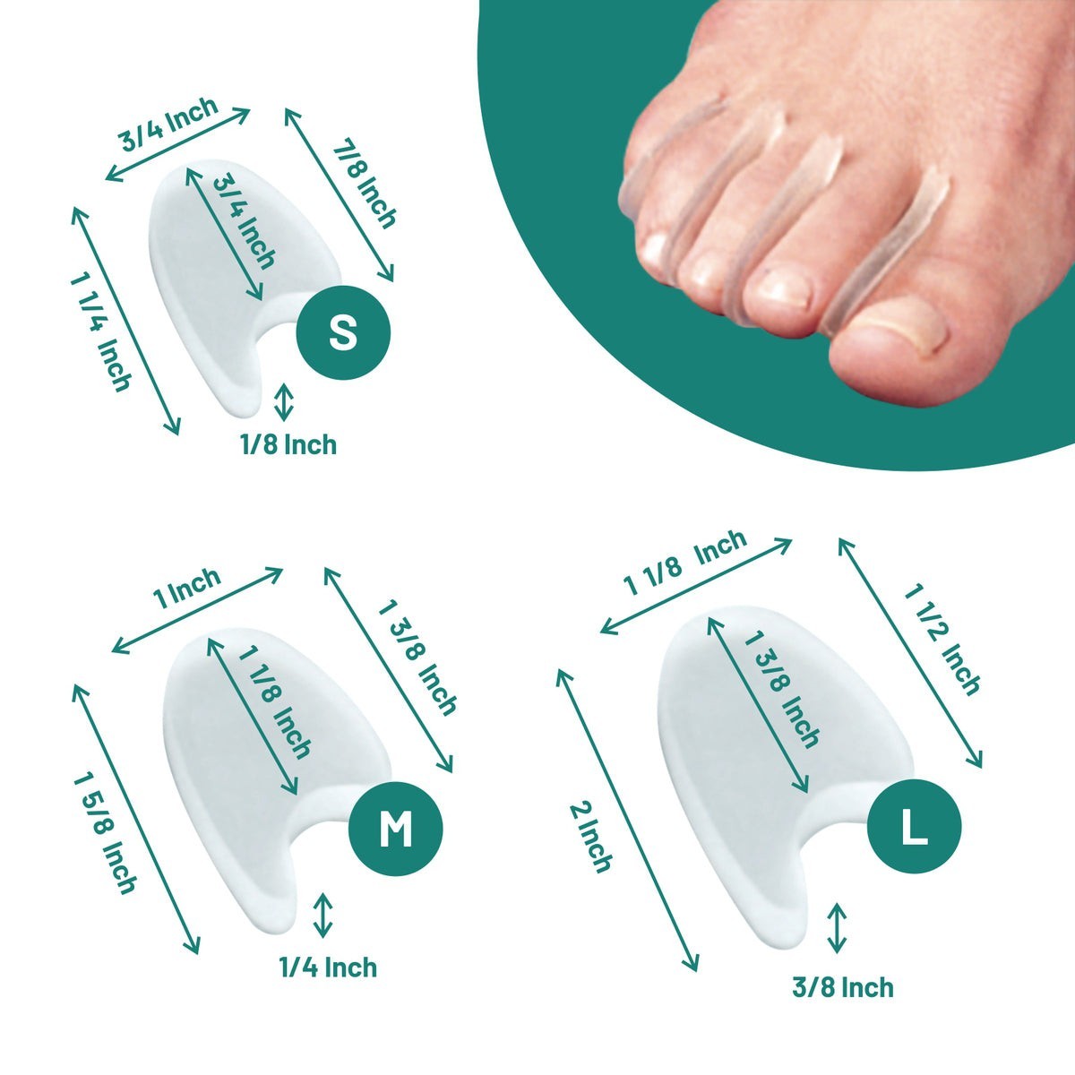 Toe Separators Spacers Gel Toe Spacers With No Loops 6 Pk US Co + BONUS