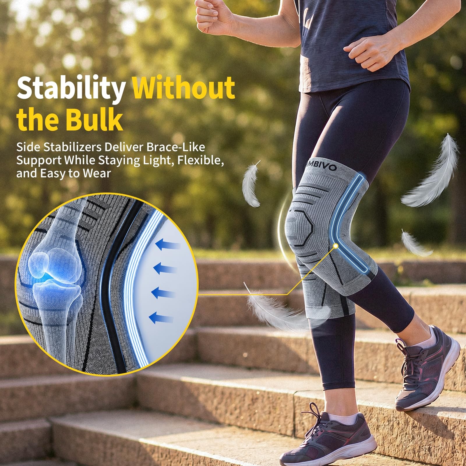 CAMBIVO 2 Pack Knee Brace for Women & Men, Compression Sleeves Medium, Gray